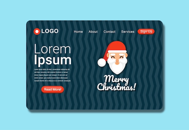 Cute Santa Claus Merry Christmas Landing Page Design Template