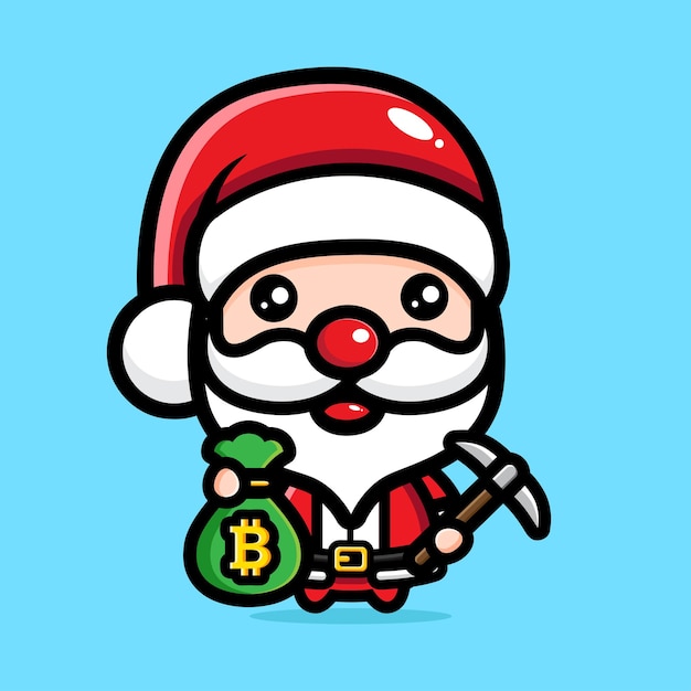 cute santa claus mining bitcoin