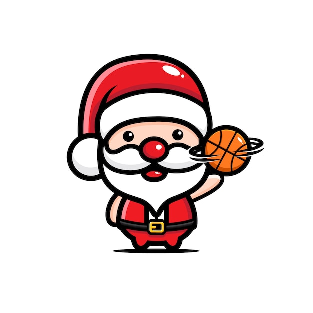 cute santa claus playing basketball