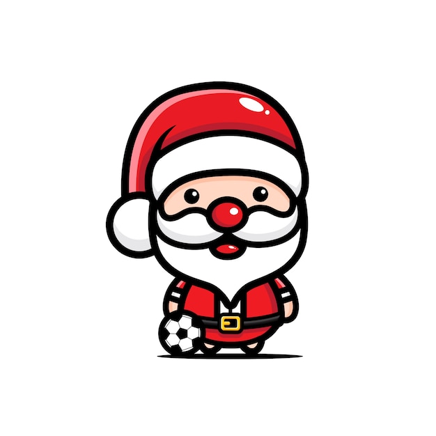 cute santa claus playing soccer