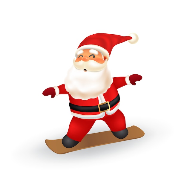 Cute santa claus snow boarding