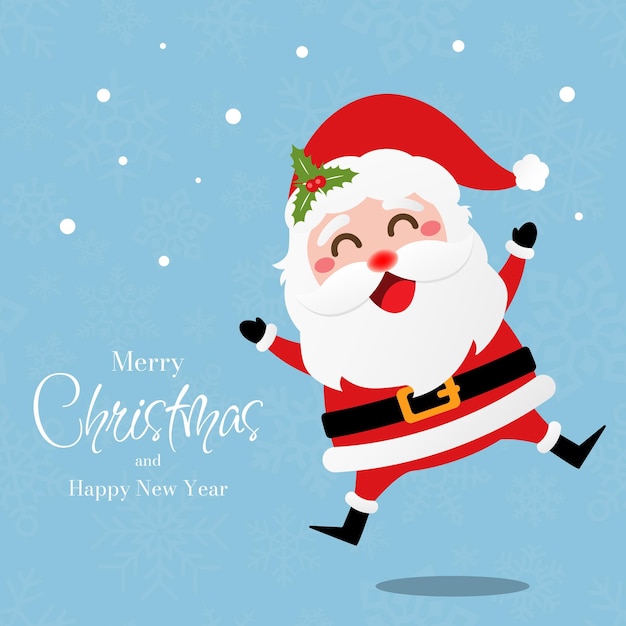 Cute Santa Claus on snowflake background Merry Christmas and Happy New Year