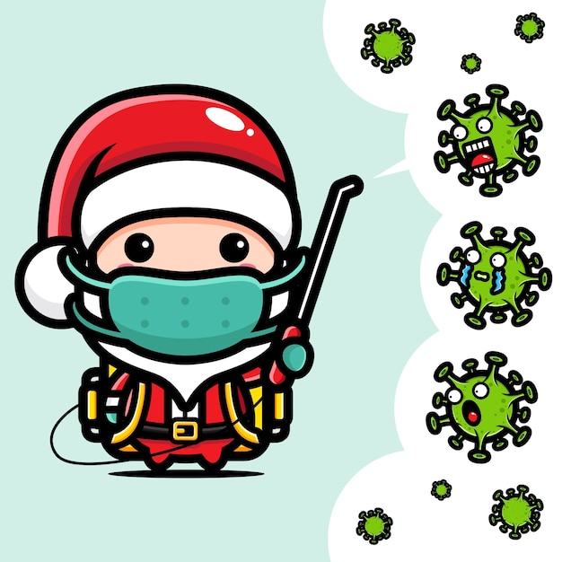 cute santa claus spraying disinfectant