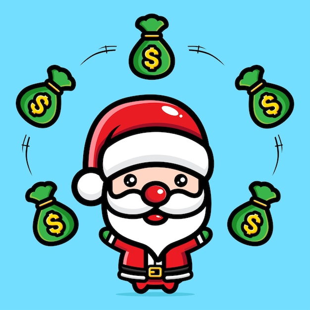 cute santa claus throwing money bag