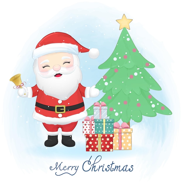 Cute santa claus in winter Merry Christmas illustration