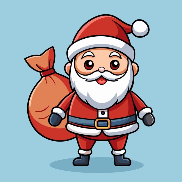 Vector cute santa claus with christmas presents bag cartoon vector illustration