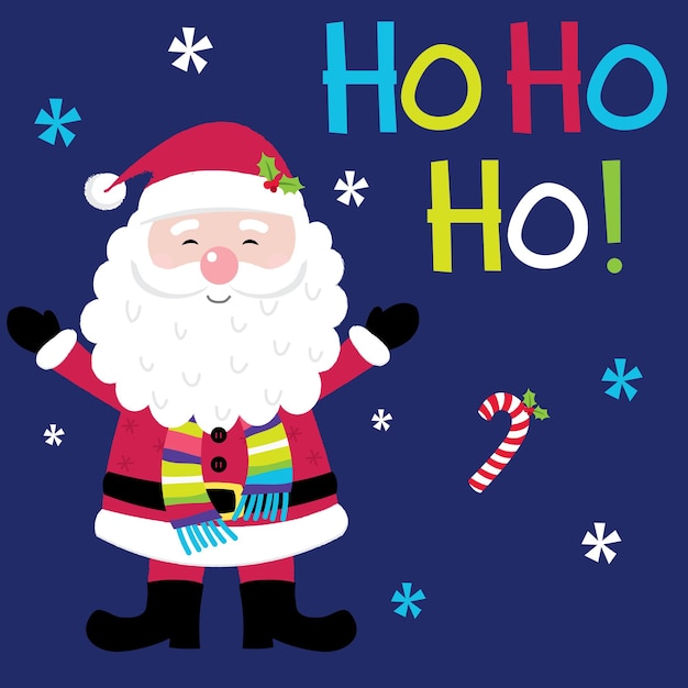 Cute Santa Claus with holly leaf on the hat and Ho ho ho colorful design vector