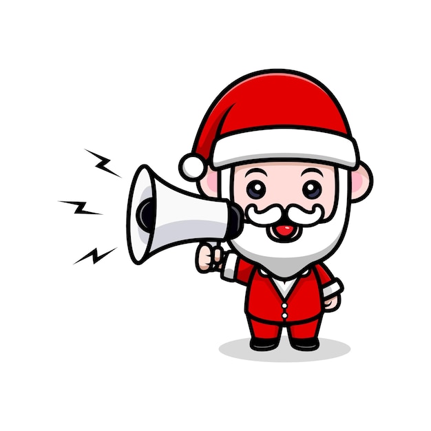 Cute santa claus with megaphone cartoon mascot character