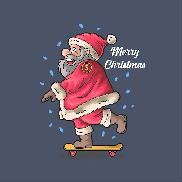 Cute Santa Claus With Skateboard Concept