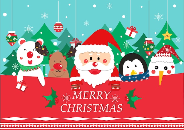 Cute Santa clause and friend cartoon vector