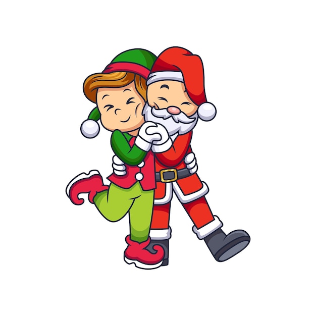 Cute santa and elf with dancing poses