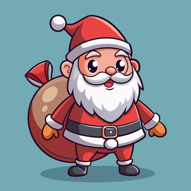 Vector cute santa holding a large gift bag cartoon vector design