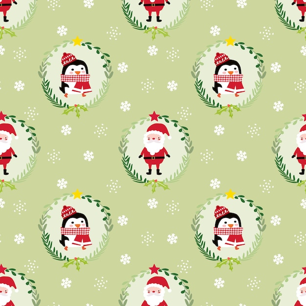 Cute santa and penguin in Christmas season seamless pattern