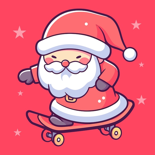 cute santa playing skateboard vector illustration