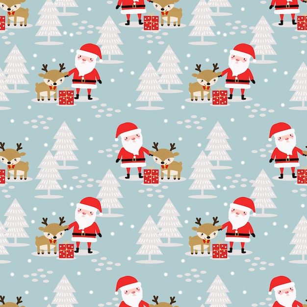 Cute Santa  and reindeer in Christmas winter theme seamless pattern