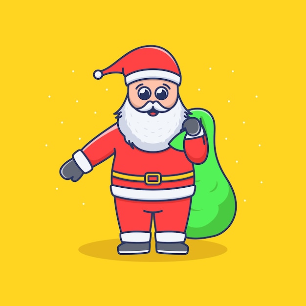 Cute santa with gift bag illustration