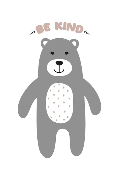 Cute Scandinavian Bear Poster for Kids Room Wall Decoration