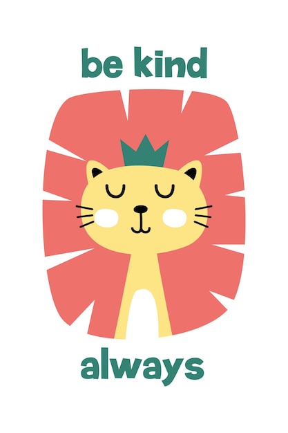 Cute Scandinavian Lion Head Vector for Wall Decoration Poster