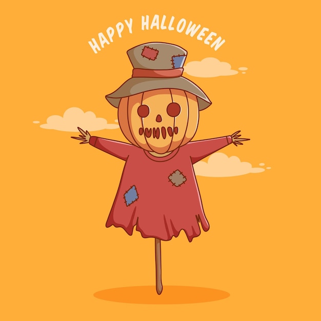 cute scarecrow cartoon character for halloween invitation poster or banner