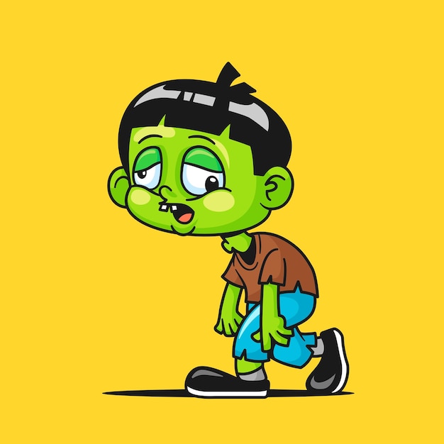 Cute scary zombie walking cartoon vector halloween concept