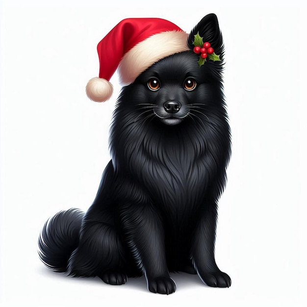 Vector cute schipperke dog christmas santa hat vector cartoon illustration white background