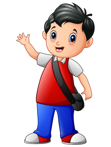 a cute school boy cartoon go to school