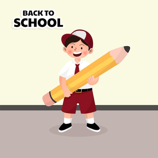 cute school boy character with happy expression go to school