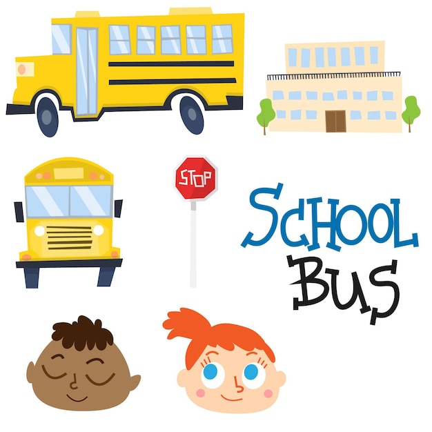 Cute school bus and school vectors