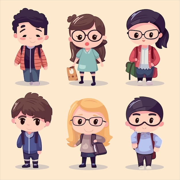 Cute school children characters illustration