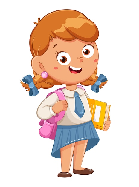 Vector cute schoolgirl with backpack