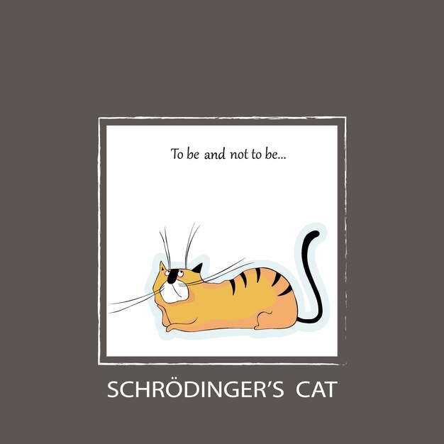 Vector cute schrodingers cat in a box vector illustration to be and not to be meditative cat