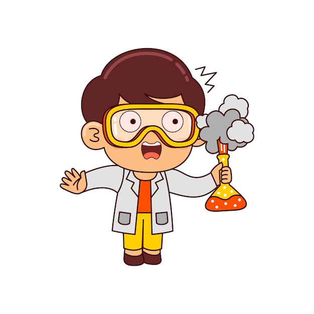 cute scientist boy cartoon character vector illustration