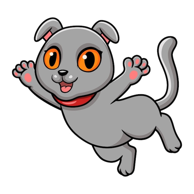 Cute scottish fold cat cartoon flying