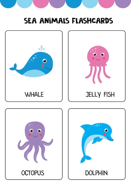 Cute sea animals with names Flashcards for children