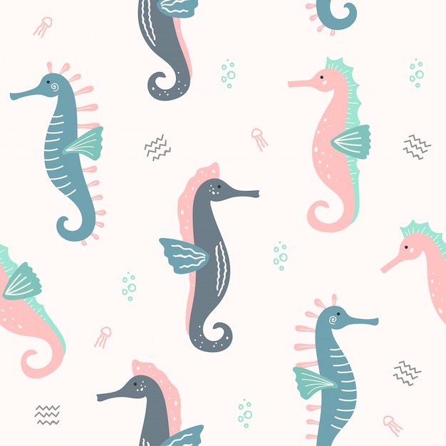 Cute Sea Horse Animal Seamless Pattern for Wallpaper