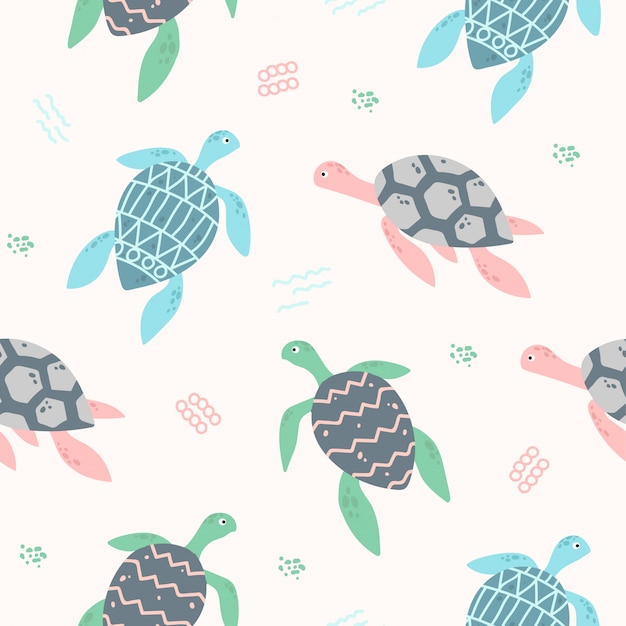 Cute Sea Turtle Animal Seamless Pattern for Wallpaper