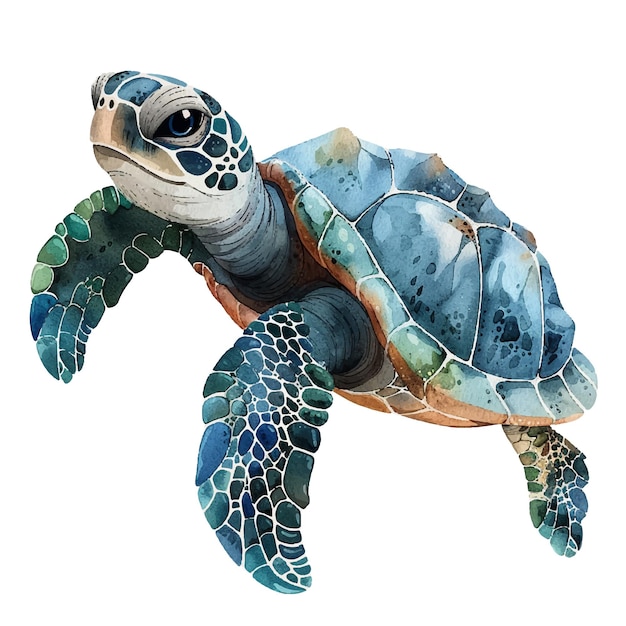 cute sea turtle vector illustration in watercolour style