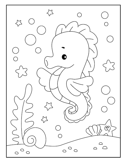 Cute seahorse coloring pages for kids