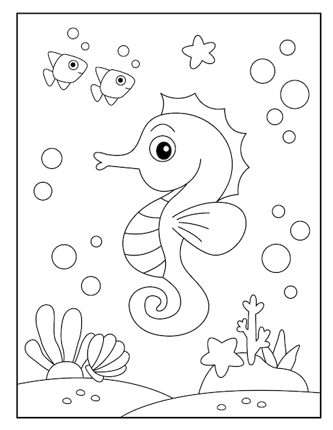 Cute seahorse coloring pages for kids