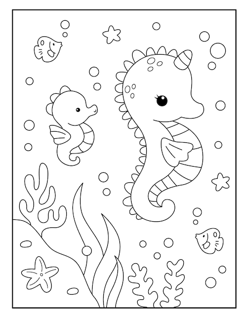 Cute seahorse coloring pages for kids