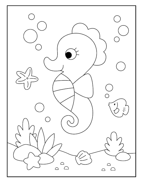 Cute seahorse coloring pages for kids