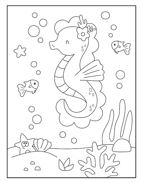 Cute seahorse coloring pages for kids