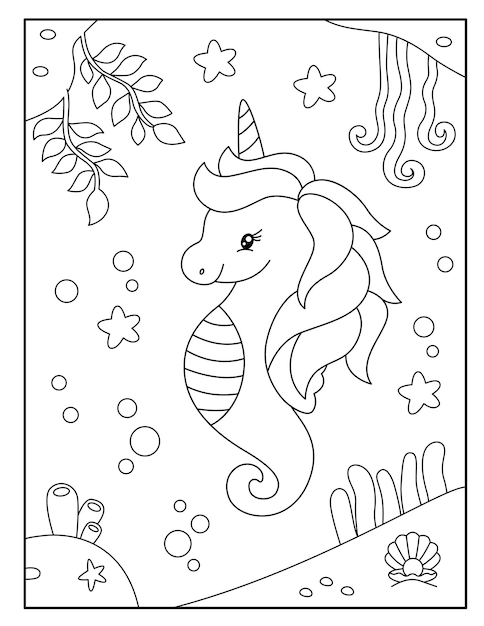 Cute seahorse coloring pages for kids