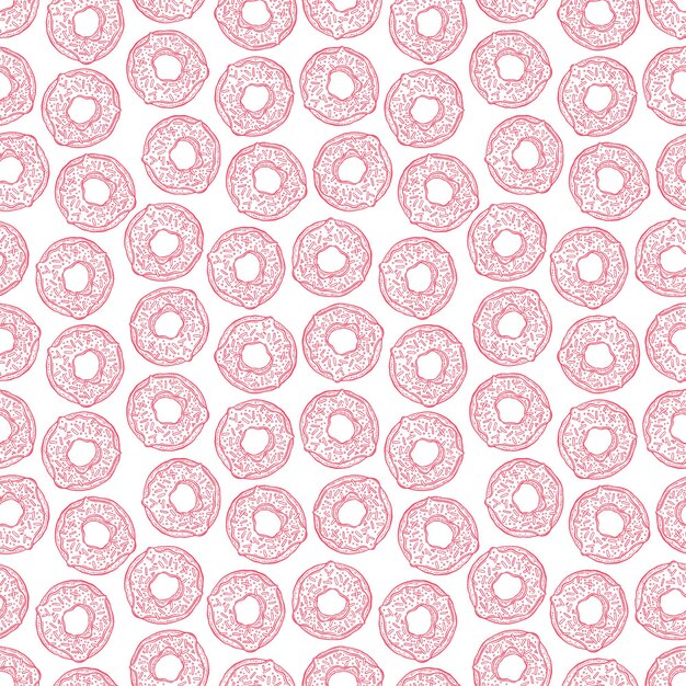 Cute seamless background of pink donuts. hand-drawn illusrtration