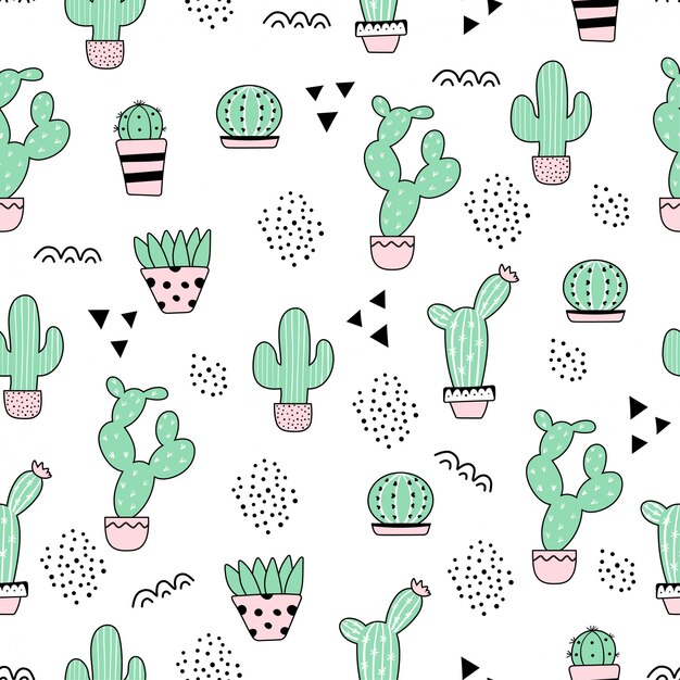 Cute seamless cactus pattern