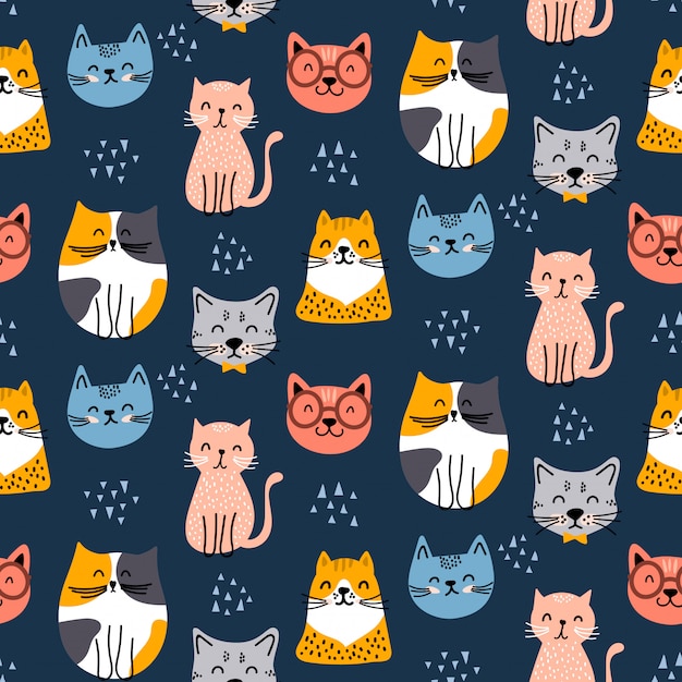 Cute seamless cat pattern design