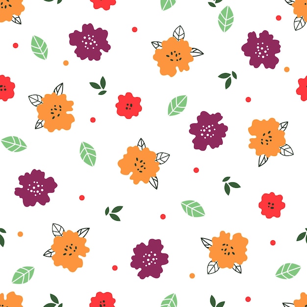 Cute Seamless Floral Pattern isolated on white background