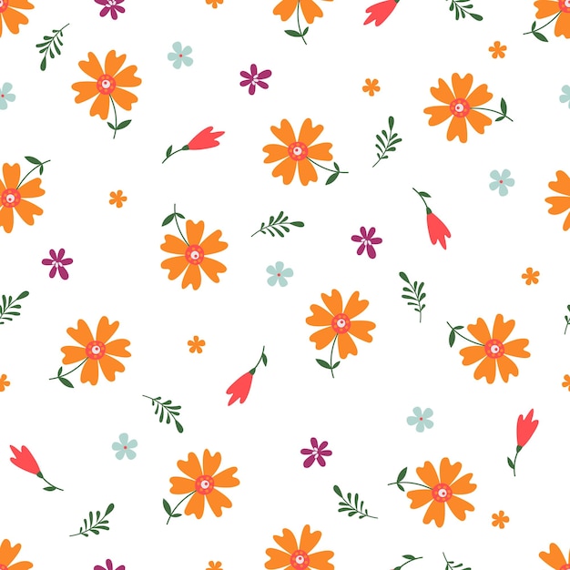 Cute Seamless Floral Pattern isolated on white background