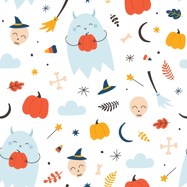 Cute seamless halloween pattern vector illustration for fabric clothing gift wrapping wrapping