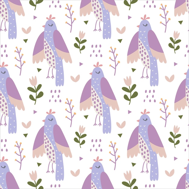 Cute seamless pattern birds Vector background